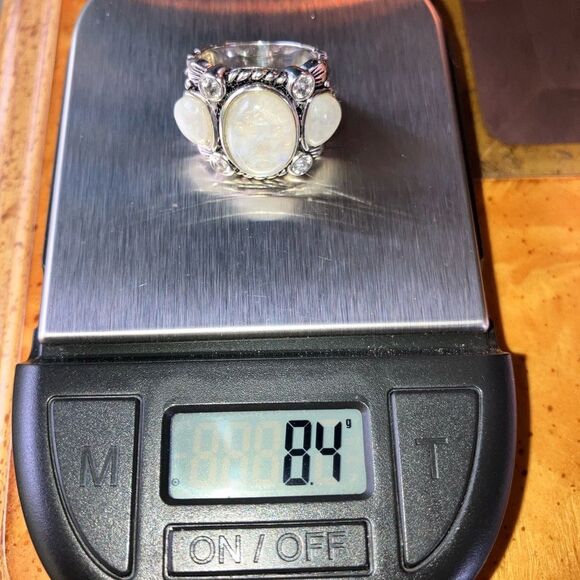 Natural Rainbow Moonstone Sterling Silver Cocktail Ring Size 6 - Picture 9 of 9